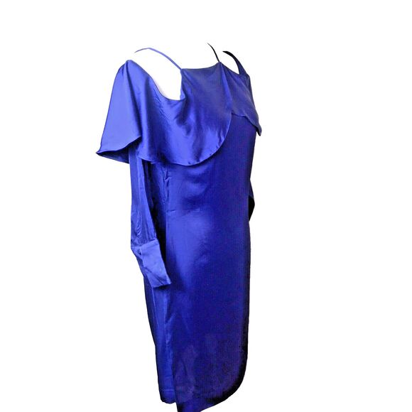 ST Studio Woman's Blue Mini Open Shoulder Ruffle Dress Size 34 (S) - Picture 3 of 14